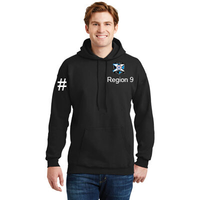 Region 9 Extra Hooded Sweatshirt w/Logo and Number on Sleeve - Black