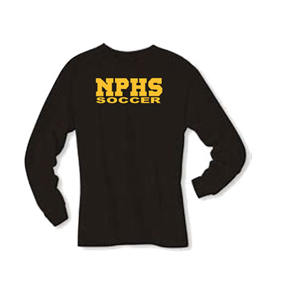 Gildan Long Sleeve T-Shirt w/ NPHS Soccer (Gold/Black)