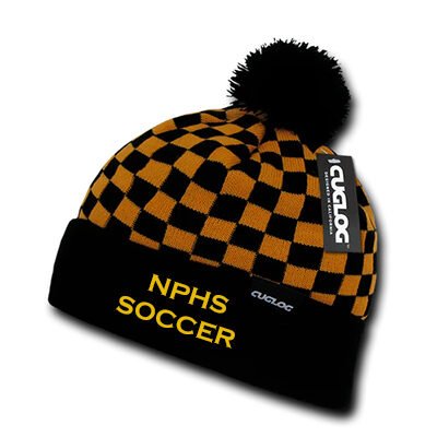 NPHS SOCCER Pom Beanie (Checkered Black/Gold)
